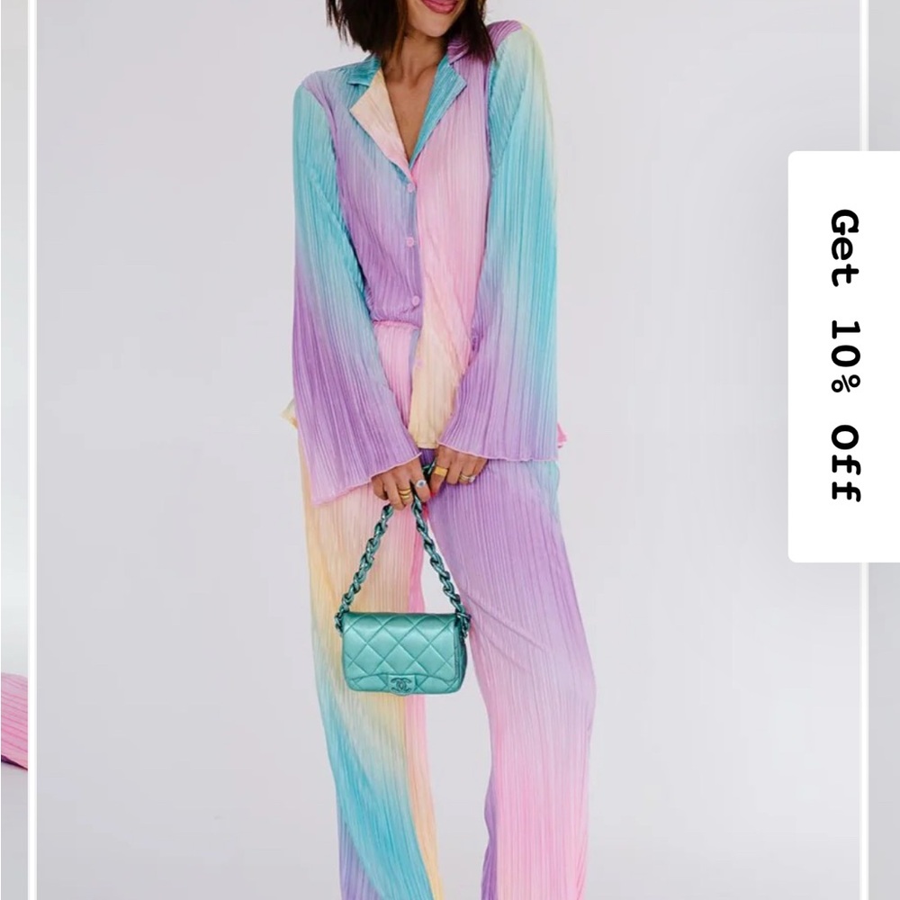 Long Sleeve Plissé Set in Rainbow Daydream - Dressed in Lala